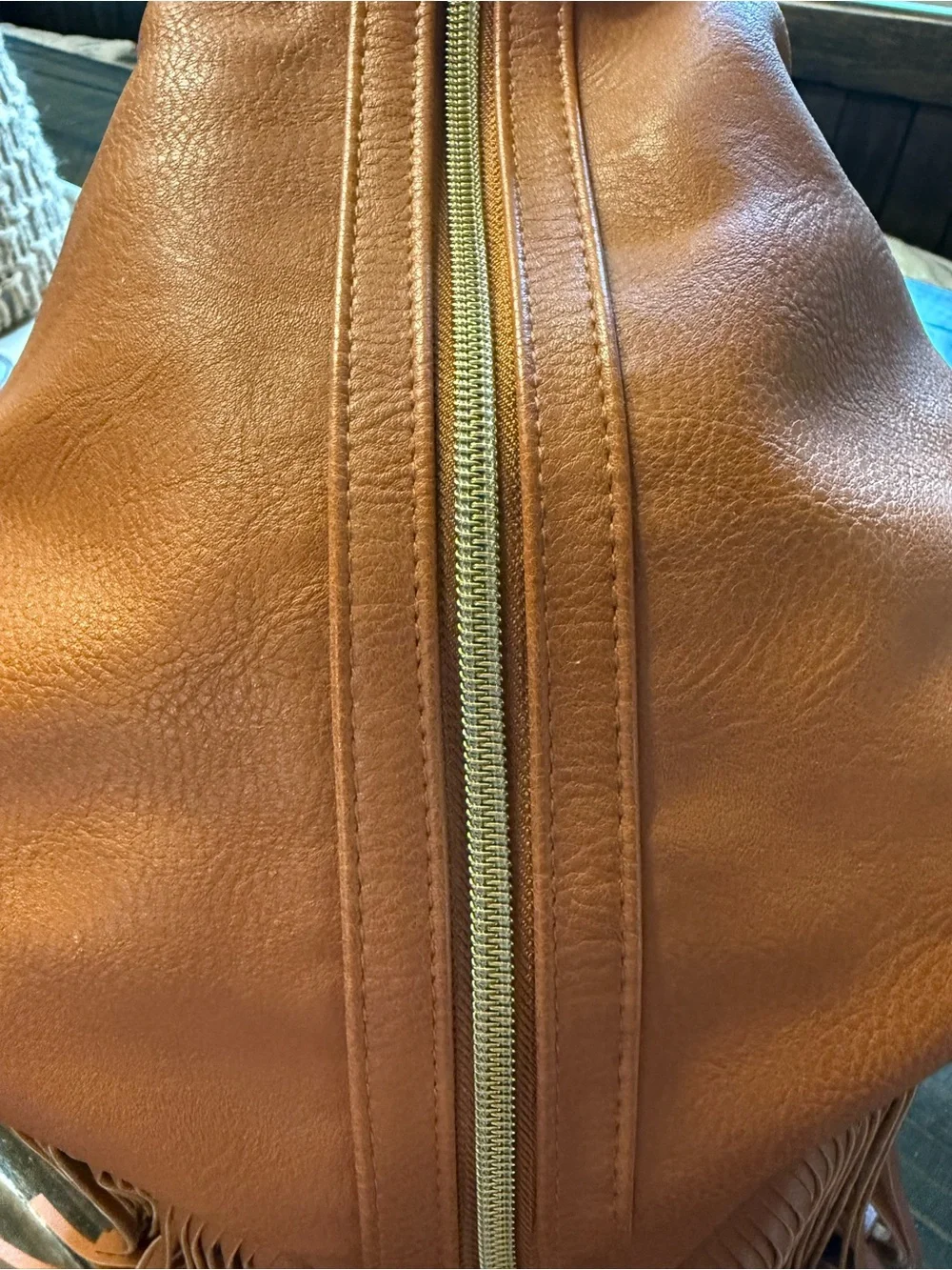 Fringe Convertible Women’s Backpack - Tan Pleather